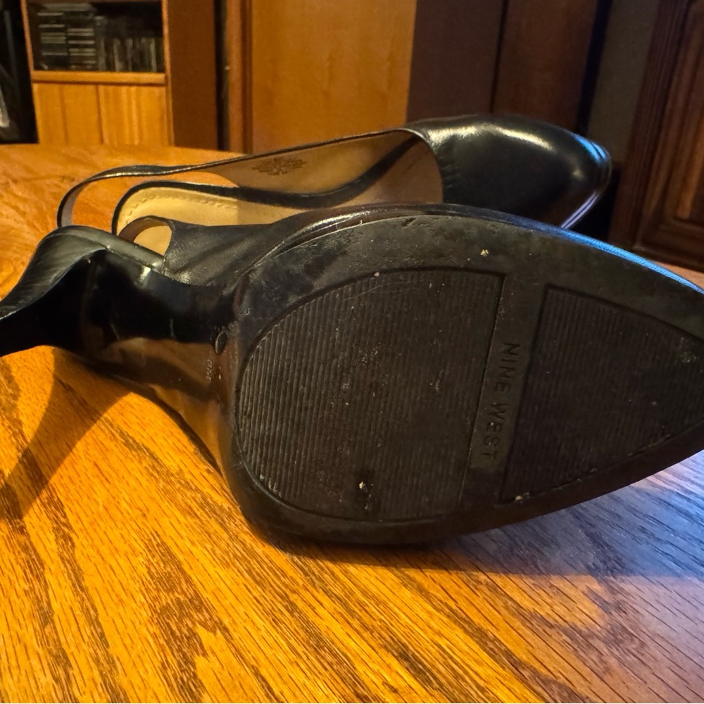 Nine West Black Leather Sling Back Heels - Picture 11 of 12